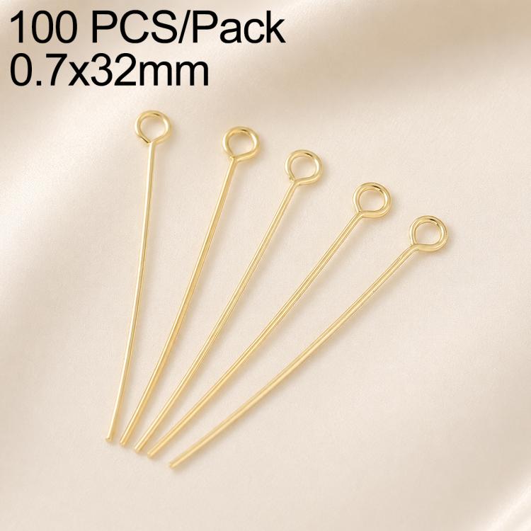 Gold-tone bead head pins with loop heads, 0.7x32mm, multiple pins
