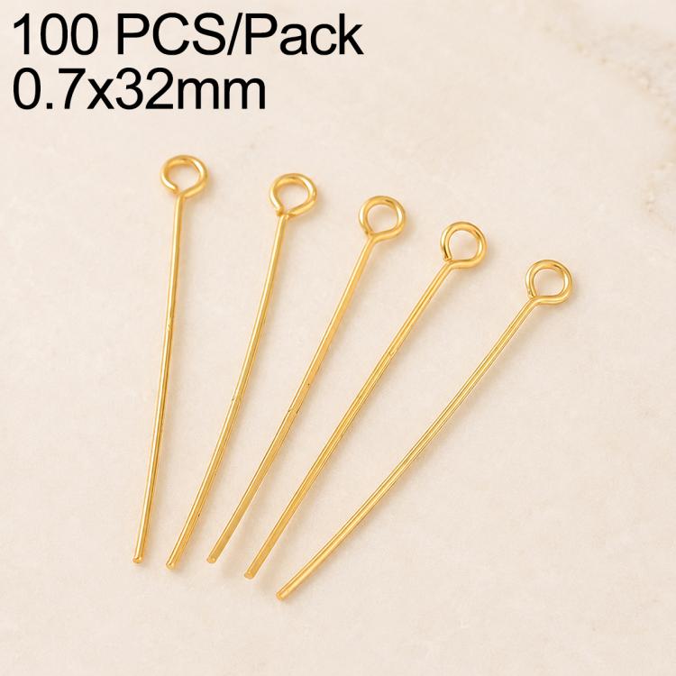 Champagne gold-tone bead head pins with loop heads, 0.7x32mm, multiple pins