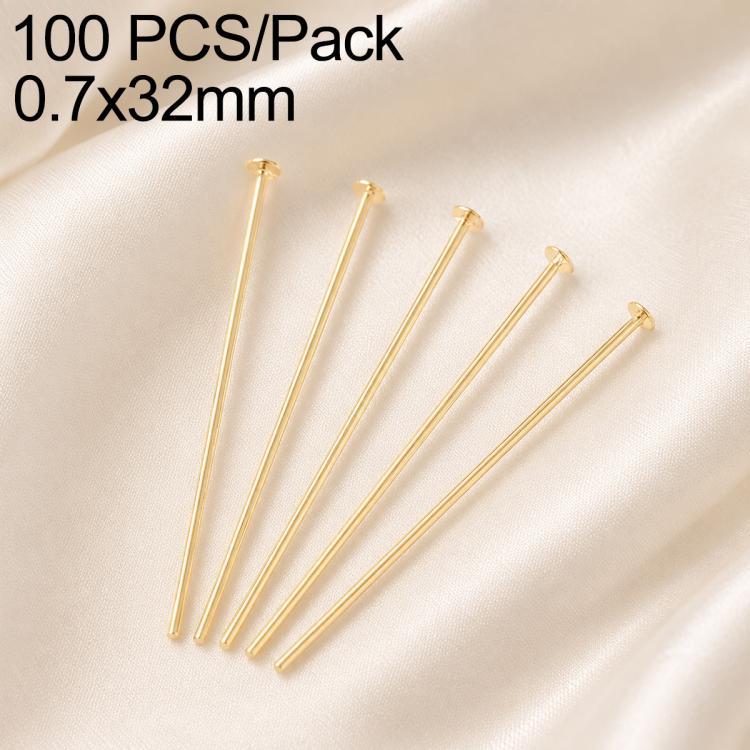 Gold-plated bead head pins with round heads, 0.7x32mm, 5 pins shown