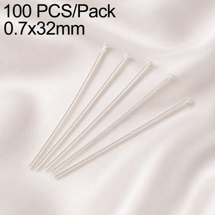 Silver-plated bead head pins with round heads, 0.7x32mm, 5 pins shown