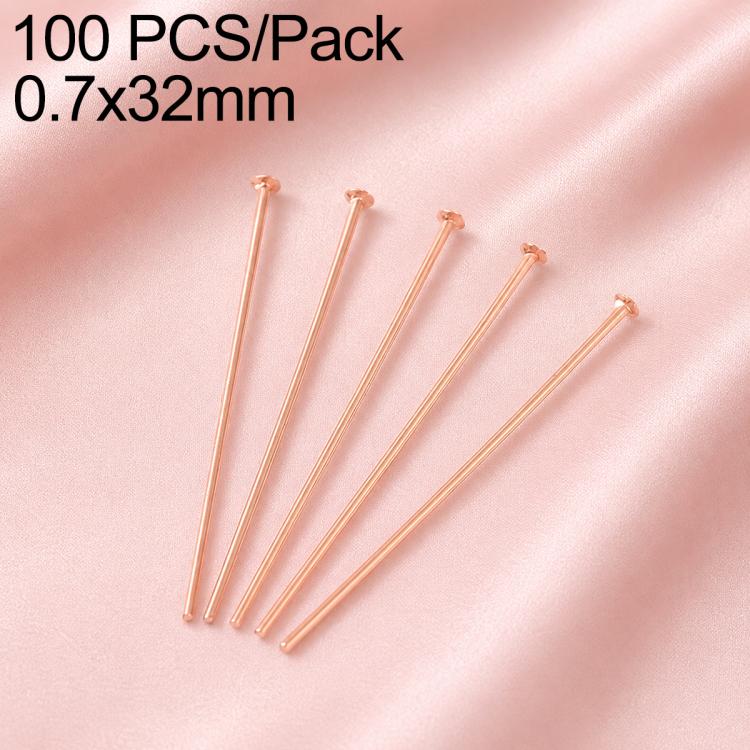 Rose gold-plated bead head pins with round heads, 0.7x32mm, 5 pins shown