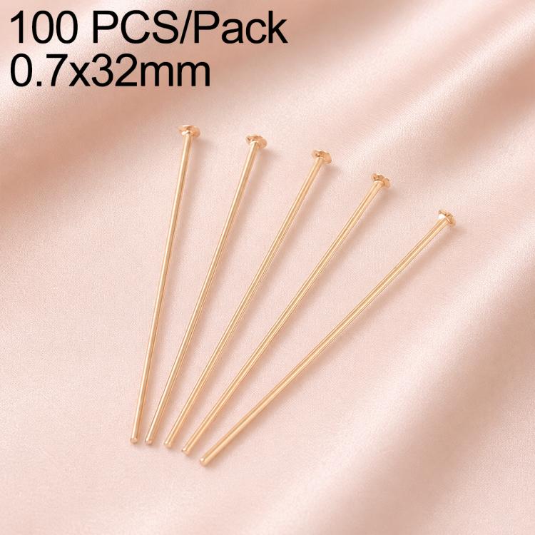 Gold-plated bead head pins with round heads, 0.7x32mm, 5 pins shown