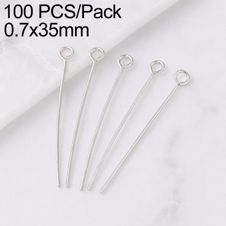 Silver-plated loop head pins, 0.7x35mm, 5 pins shown