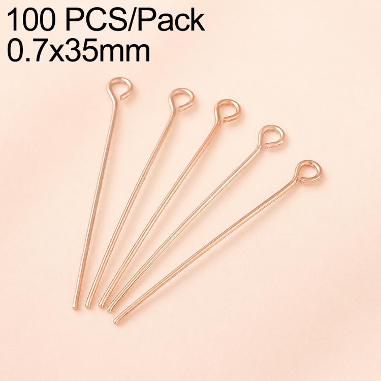 Rose gold tone bead head pins 0.7x35mm, straight pins with looped heads for jewelry making