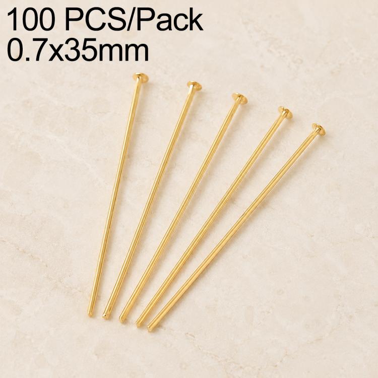Gold tone bead head pins 0.7x35mm, straight pins with looped heads for jewelry supplies