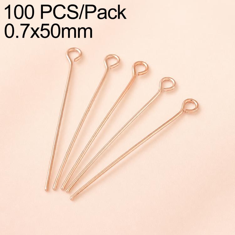 Rose gold plated bead head pins, straight pins with loop heads, 0.7x50mm for DIY earrings