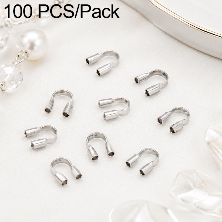 U-shaped horseshoe wire end caps, silver tone, two-piece clasp connectors