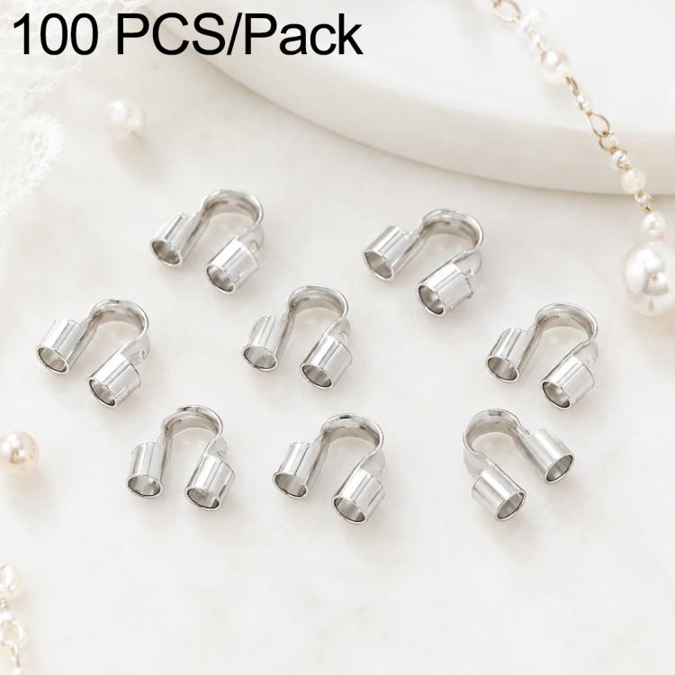 U-shaped horseshoe wire end caps, shiny silver tone, bulk pack clasp connectors