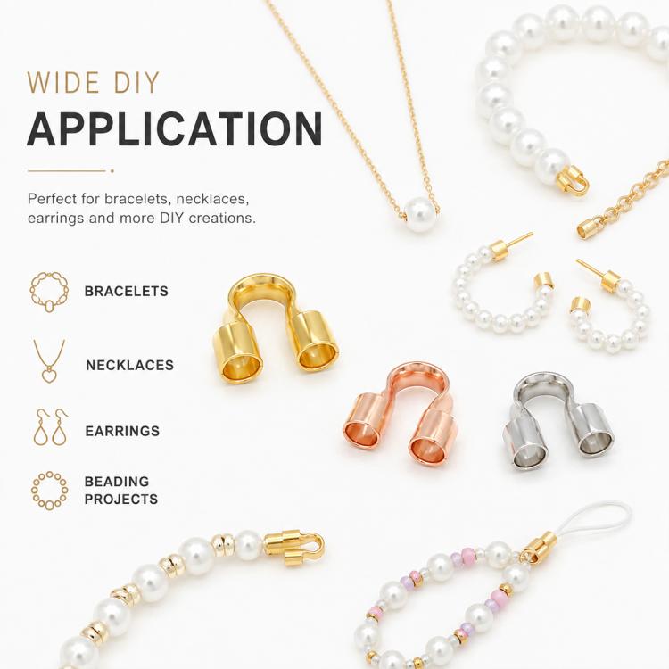 U-shaped horseshoe wire end caps in gold, rose gold, and silver, DIY jewelry closures