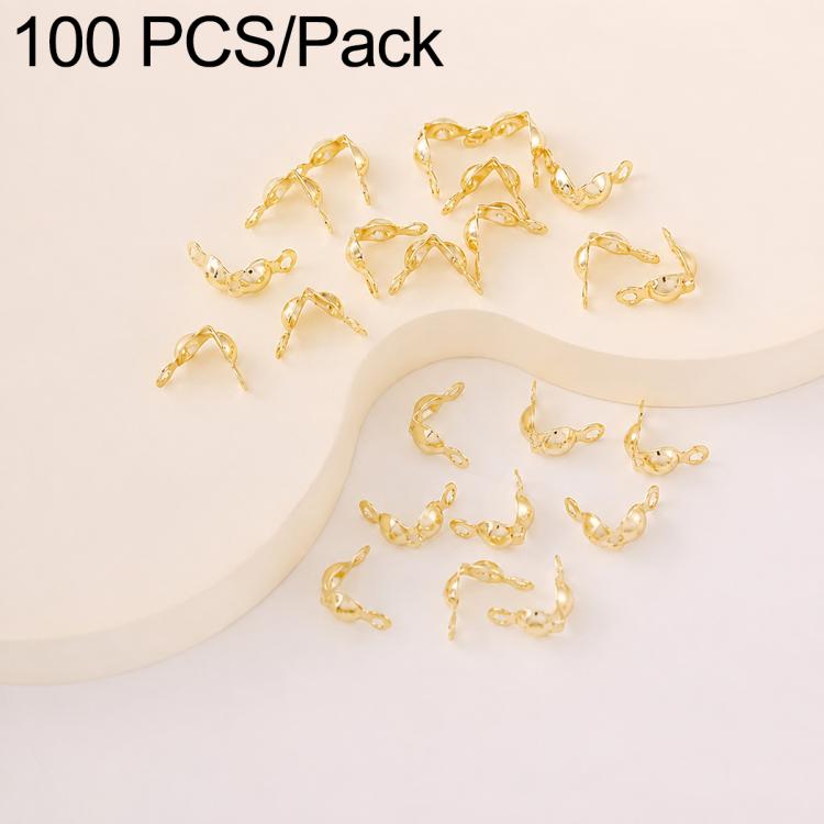 Gold dual-loop crimp cover knot beads, bead caps for DIY tassel jewelry closure, 100-pack