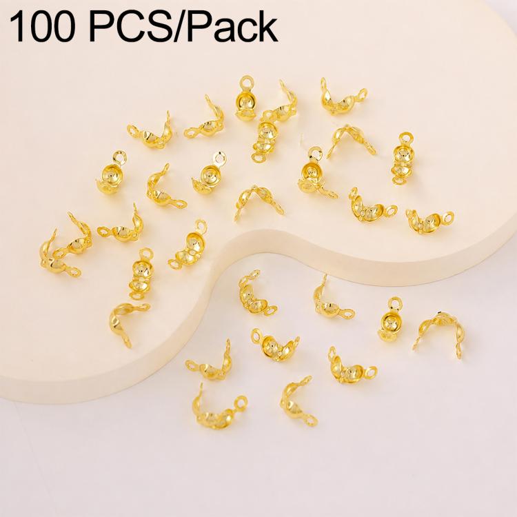 Gold dual-loop crimp cover knot beads with looped caps, DIY jewelry closure, 100-pack