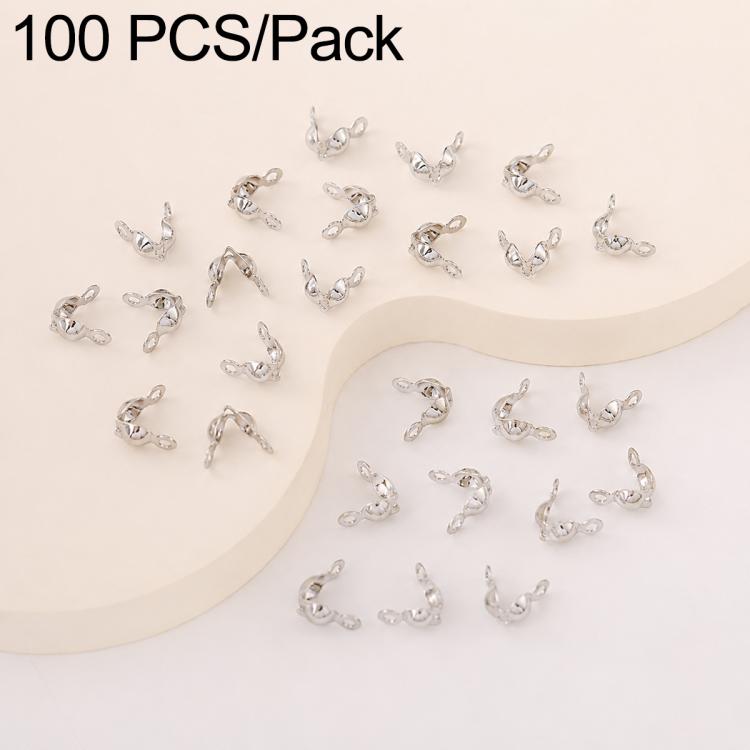 Silver dual-loop crimp cover knot beads, bead caps for DIY jewelry tassel closure, 100-pack