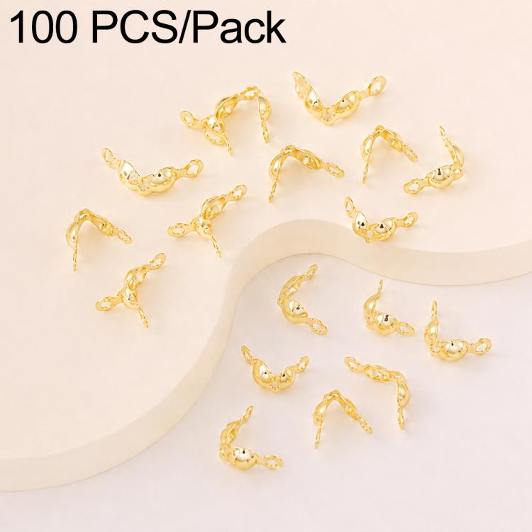 Gold dual-loop crimp cover knot beads, bead caps for jewelry tassel closure, 100-pack