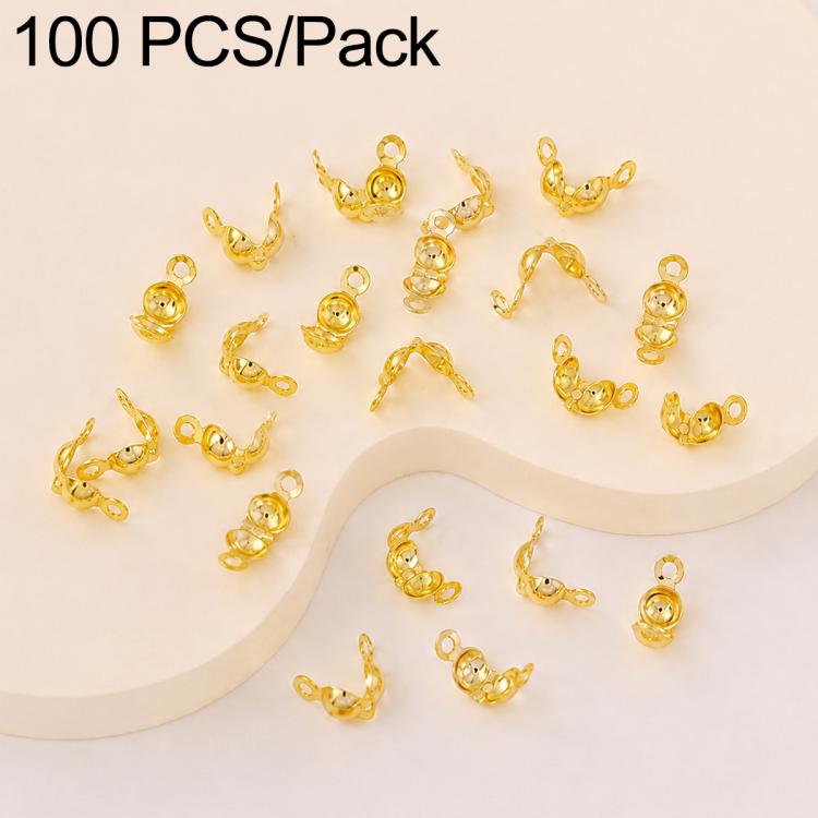 Gold dual-loop crimp cover knot beads caps, looped ends for DIY tassel jewelry, 100-pack