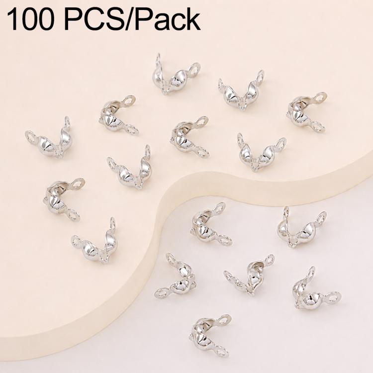 Silver dual-loop crimp cover knot bead caps with loops, DIY jewelry closure, 100-pack