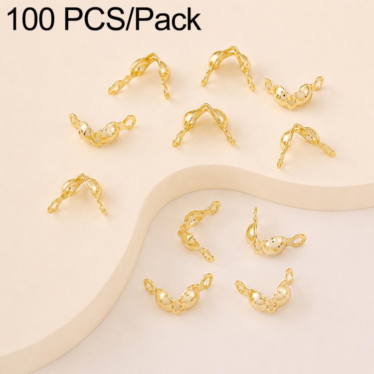 Gold dual-loop crimp cover knot beads, bead caps for DIY jewelry closure, 100-pack