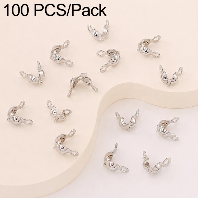 Silver dual-loop crimp cover knot beads, looped cap ends for jewelry making, 100-pack