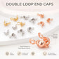 Double-loop end caps assortment showing secure clamshell design in gold-tone and silver-tone