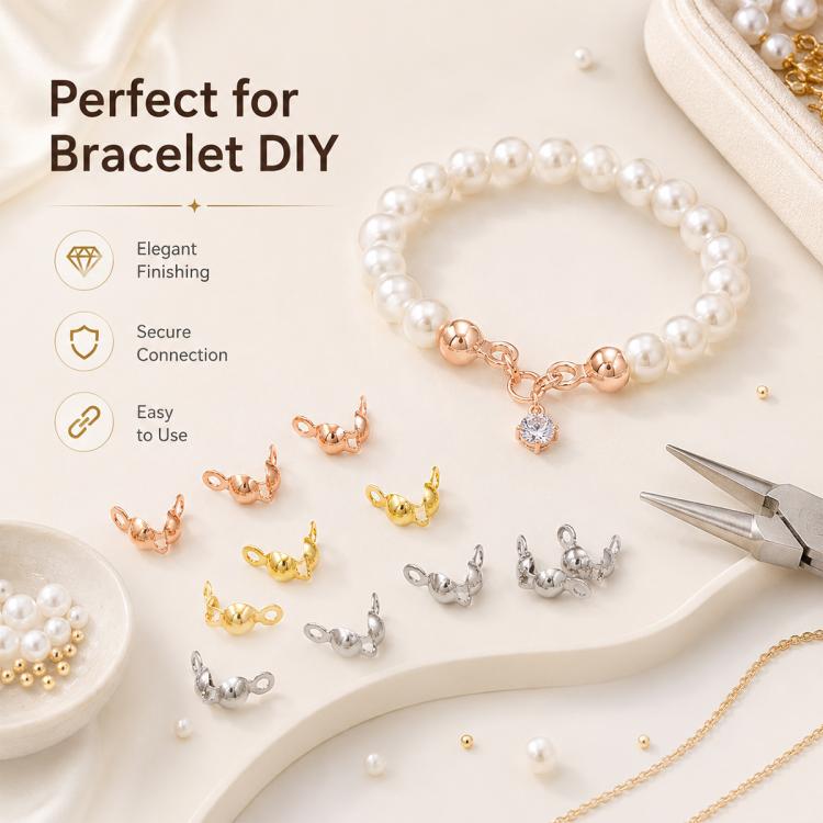 Bracelet DIY set with pearl strand and rose gold double-loop end caps, plus small beads
