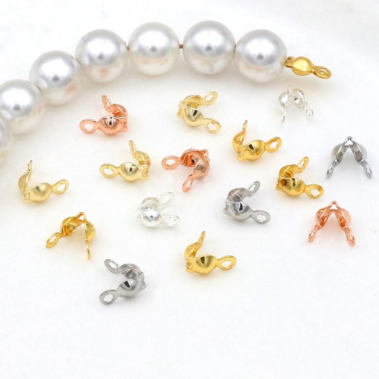 Dual-loop crimp cover bead caps in mixed gold, silver, and rose tones