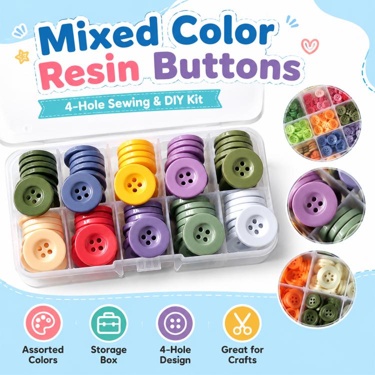 Mixed Color Round Resin Four-hole Buttons DIY Craft Kit