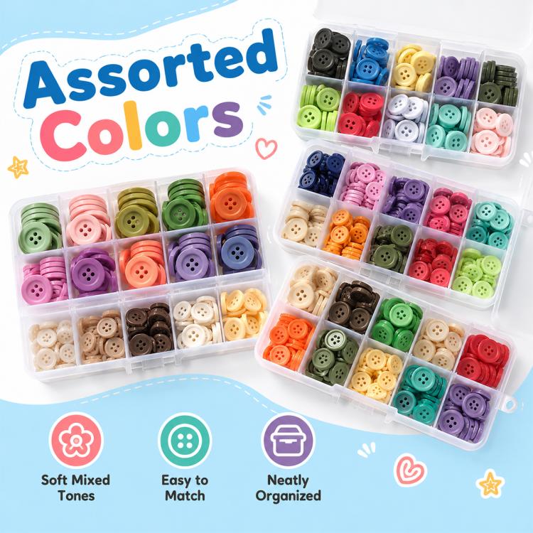 Mixed Color Round Resin Four-hole Buttons DIY Craft Kit