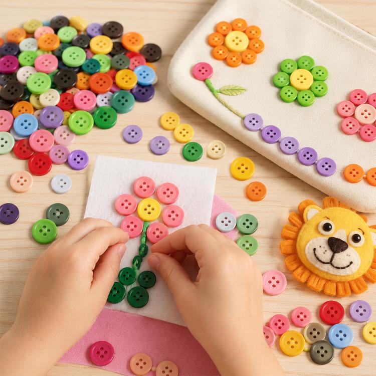 Mixed Color Round Resin Four-hole Buttons DIY Craft Kit