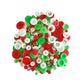 Pile of round holiday craft buttons in red, green, and white with hole details