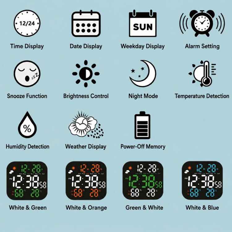 DS-3828L Multifunctional LED Digital Weather Display Electronic Clock
