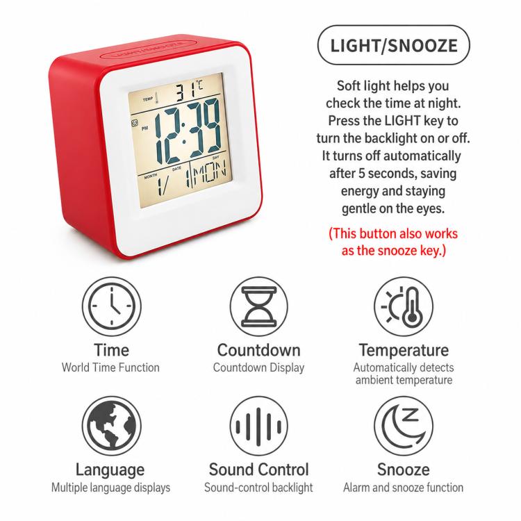 DS-3632 Multifunctional Desktop Voice Control Small Square Alarm Clock