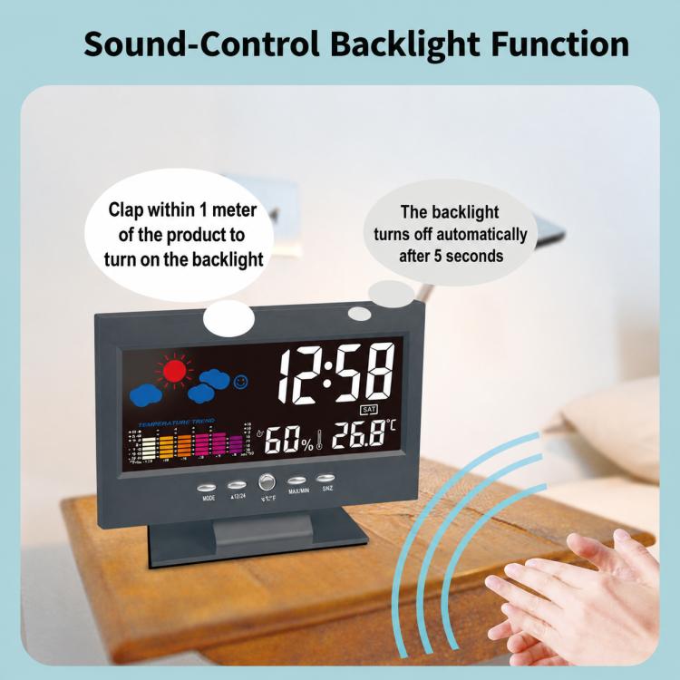 DS-8082TS LCD Multifunctional Voice-Controlled Backlit Weather Display Electronic Clock