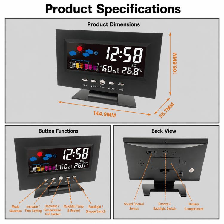 DS-8082TS LCD Multifunctional Voice-Controlled Backlit Weather Display Electronic Clock