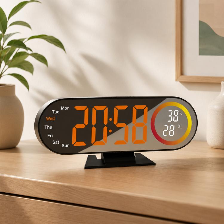 DS-3827LW Desktop Colorful Light LED Digital Display Mirror Electronic Clock