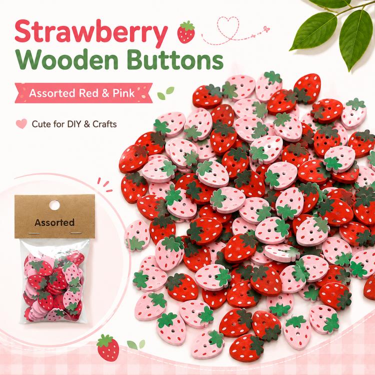 25 PCS/Pack Strawberry-shaped Wooden Buttons DIY Craft Kit