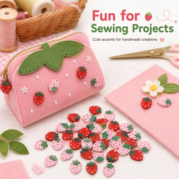 25 PCS/Pack Strawberry-shaped Wooden Buttons DIY Craft Kit