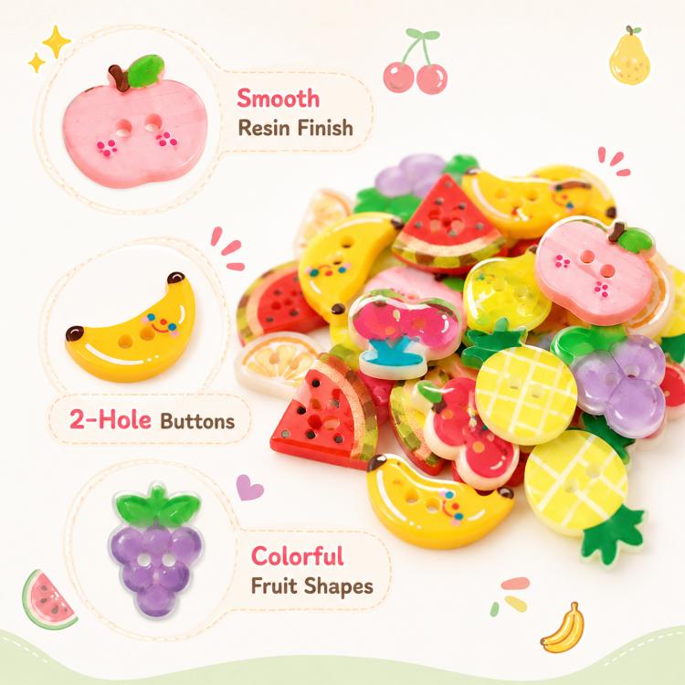 8 PCS/Pack Colorful Fruit Patterns Round Resin Buttons for DIY Sewing Accessories