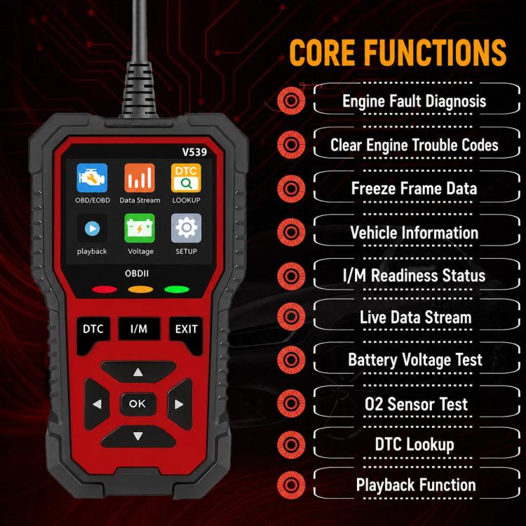 V539 Car Code Reader OBD2 Fault Detector Multifunctional Fault Code Clearing Scanner