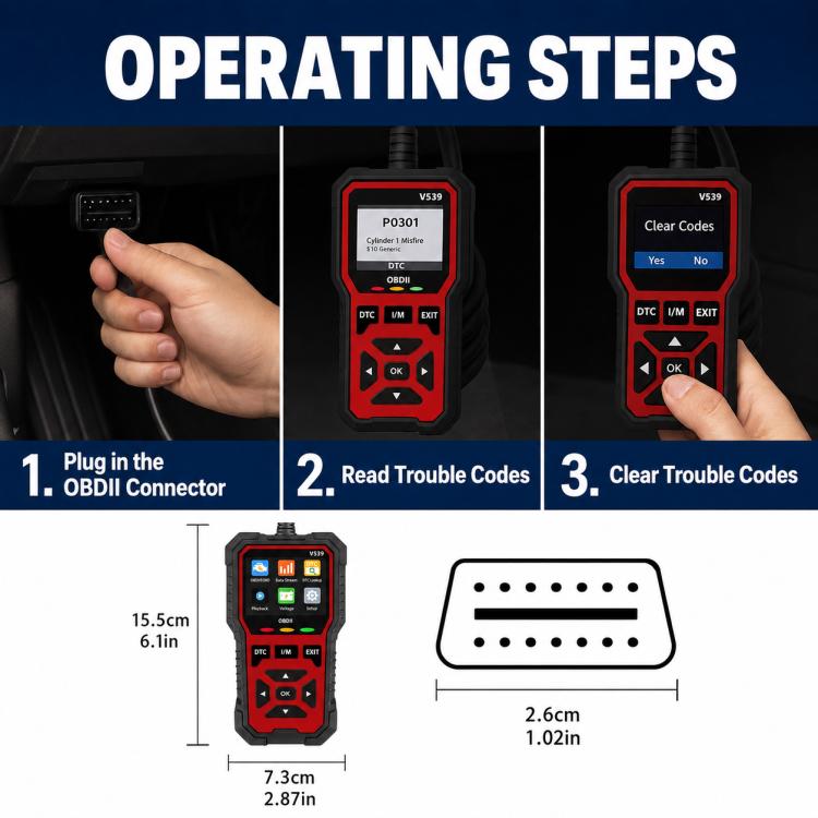 V539 Car Code Reader OBD2 Fault Detector Multifunctional Fault Code Clearing Scanner