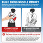 Red golf arm alignment trainer shown in correct and incorrect posture diagrams