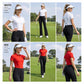 Women’s golf polo shirt color options: white and red, short sleeves