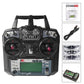 FlySky FS-I6X drone remote transmitter, front view with LCD and control sticks