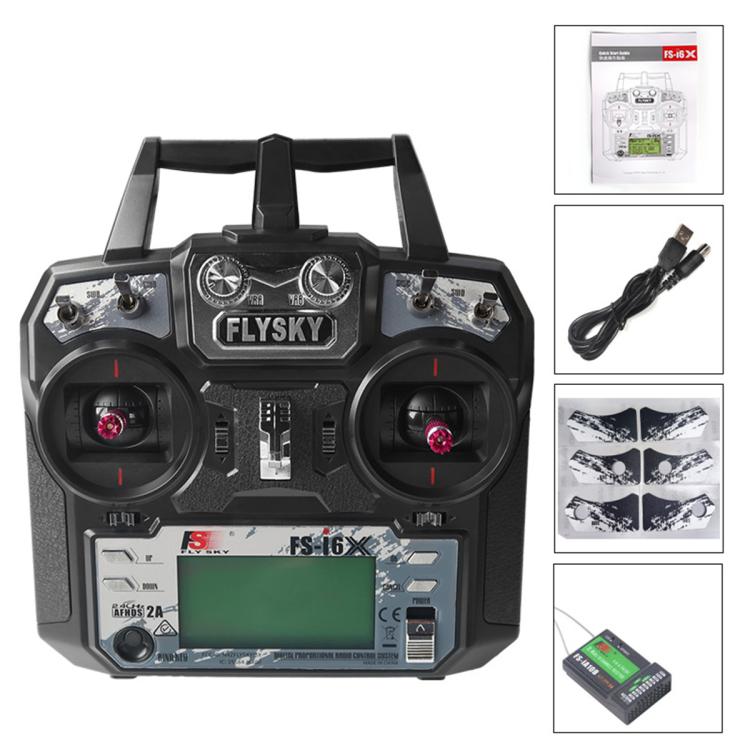 FlySky FS-I6X transmitter front panel with LCD display and two antenna arms