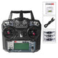 FlySky FS-I6X transmitter featuring LCD screen, two joysticks, and antenna holders