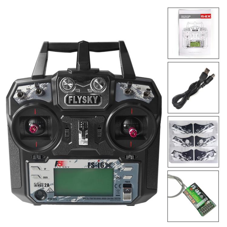 FlySky FS-I6X transmitter, black body with LCD screen and dual control grips