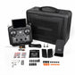 RC radio transmitter set with remote, protective case, and small accessory items