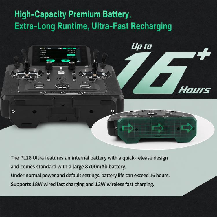 RC radio transmitter with internal battery compartment and detachable battery module