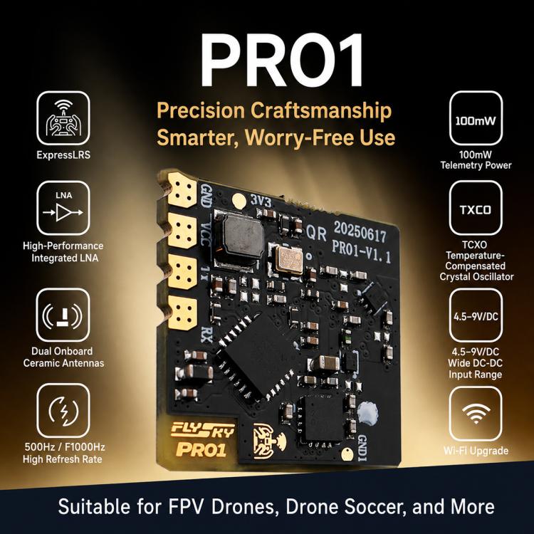 ELRS PR01 receiver board with dual ceramic antennas and gold connectors
