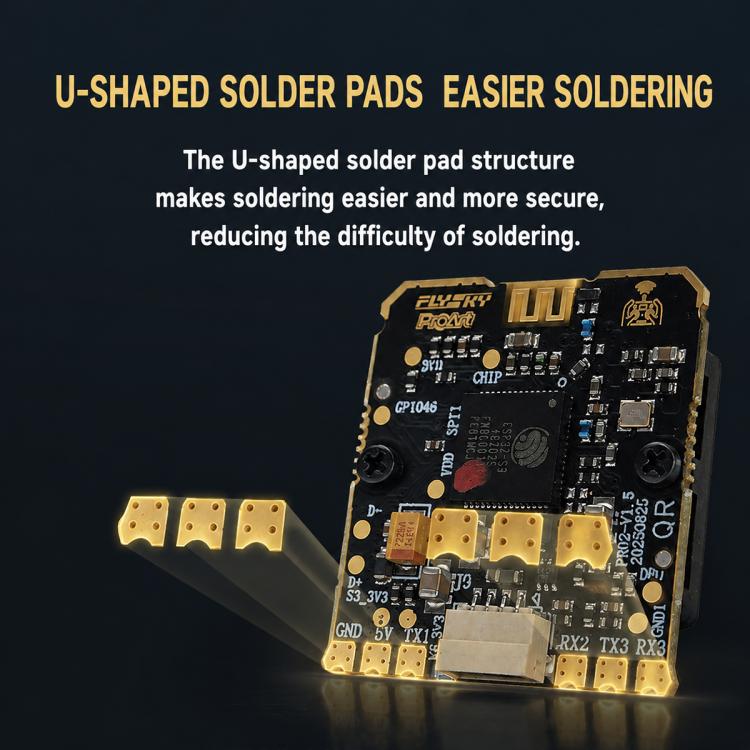 PR02 ELRS receiver board with U-shaped solder pads and antenna contacts