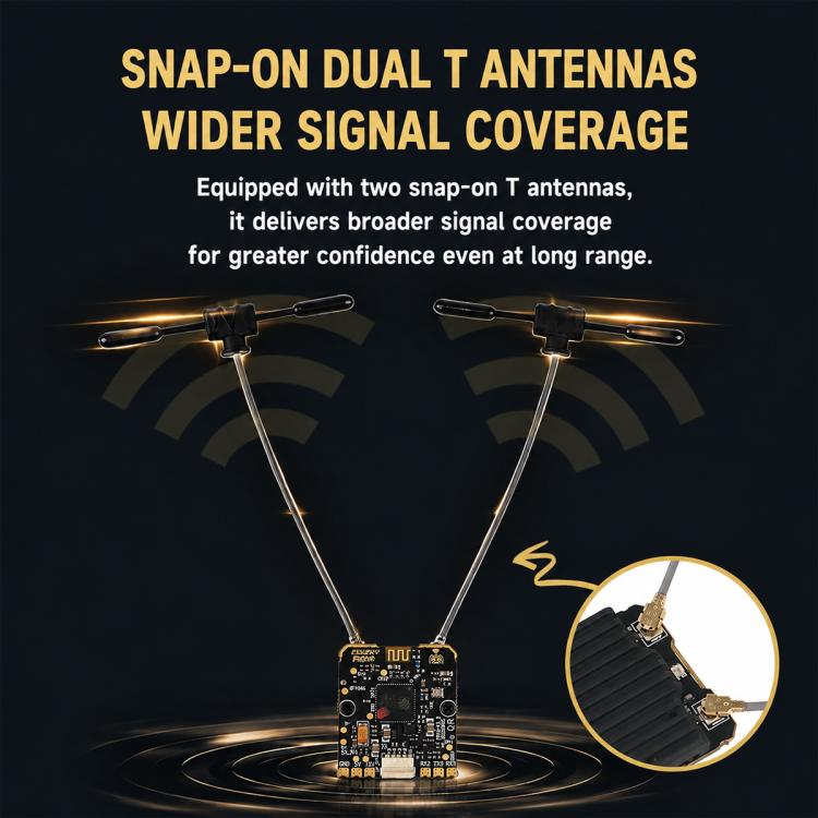 ELRS dual-antenna receiver module with two telescopic-style whip antennas