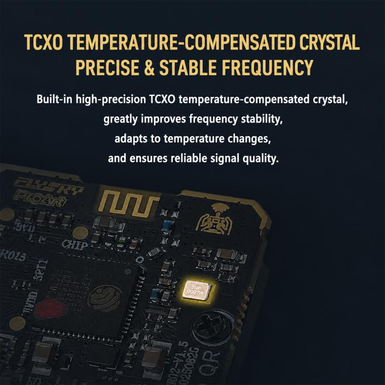 ELRS receiver circuit board close-up with TCXO crystal chip